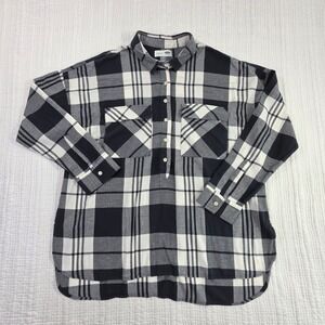Old Navy Boyfriend Flannel Popover Shirt Charcoal Plaid Cotton XL 597608-00